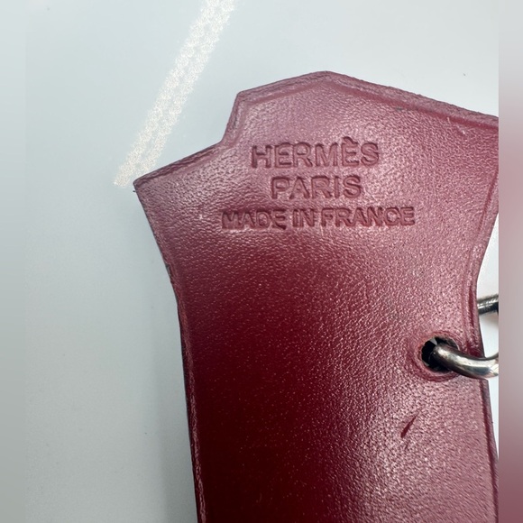 Authentic Hermes Boot Keychain Leather Charm Bordeaux Red Silver Chain - Picture 6 of 8